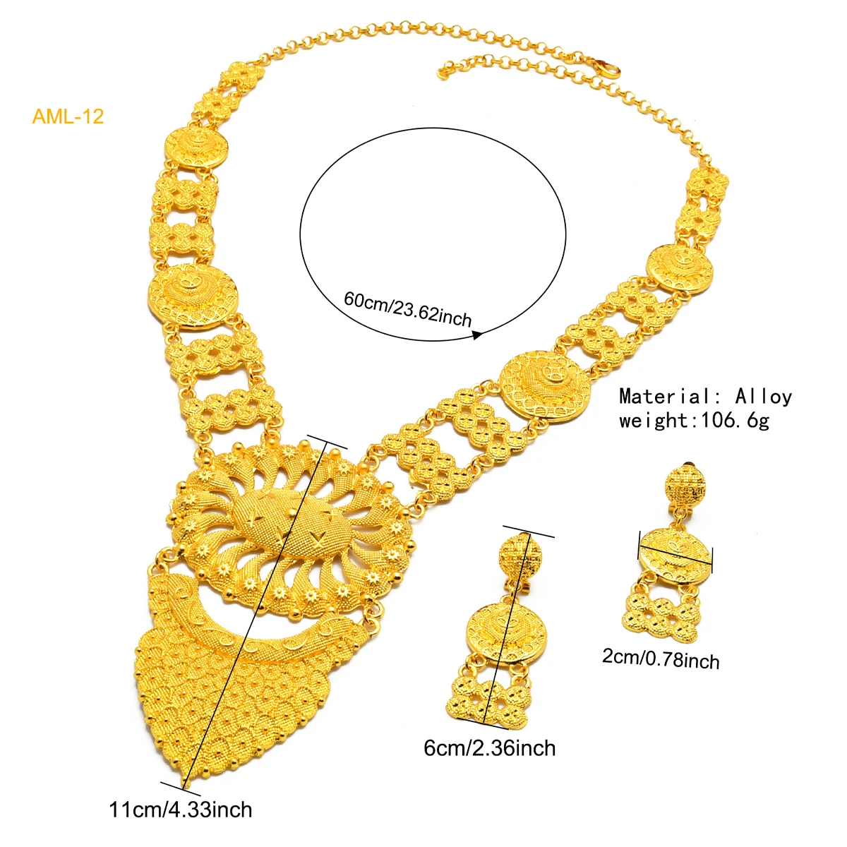 XuHuang African Gold Color Necklace Earring Sets Arab Ethiopia Nigeria Wedding Party Choke Ring Jewelry Dubai Gifts Wholesale