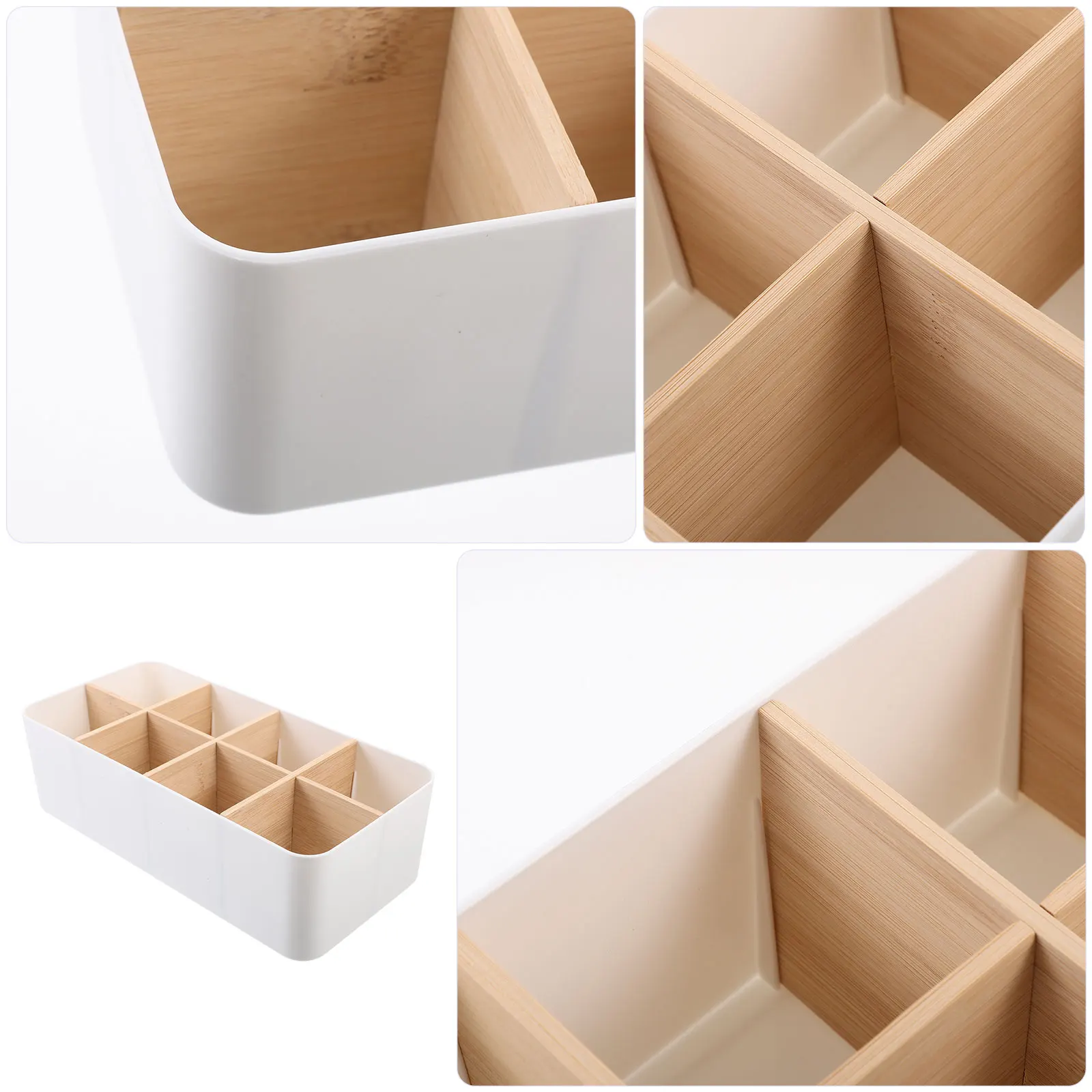 

Detachable Multi-cell Storage Box White Bamboo PP Material Desk Organizer Household Baskets Table Vanity Lipstick HOLDER