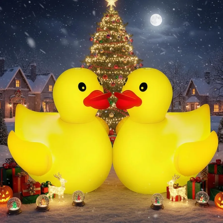 

2 упаковки, 4-футовый рождественский надувной поплавок для бассейна с утками и светодиодной подсветкой, гигантское свечение в темноте, большая резиновая утка для