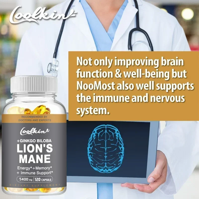 Lion\'s Mane Mushroom Capsules - Nootropic Brain Booster for Focus Immune & Stress Relief Improve Memory