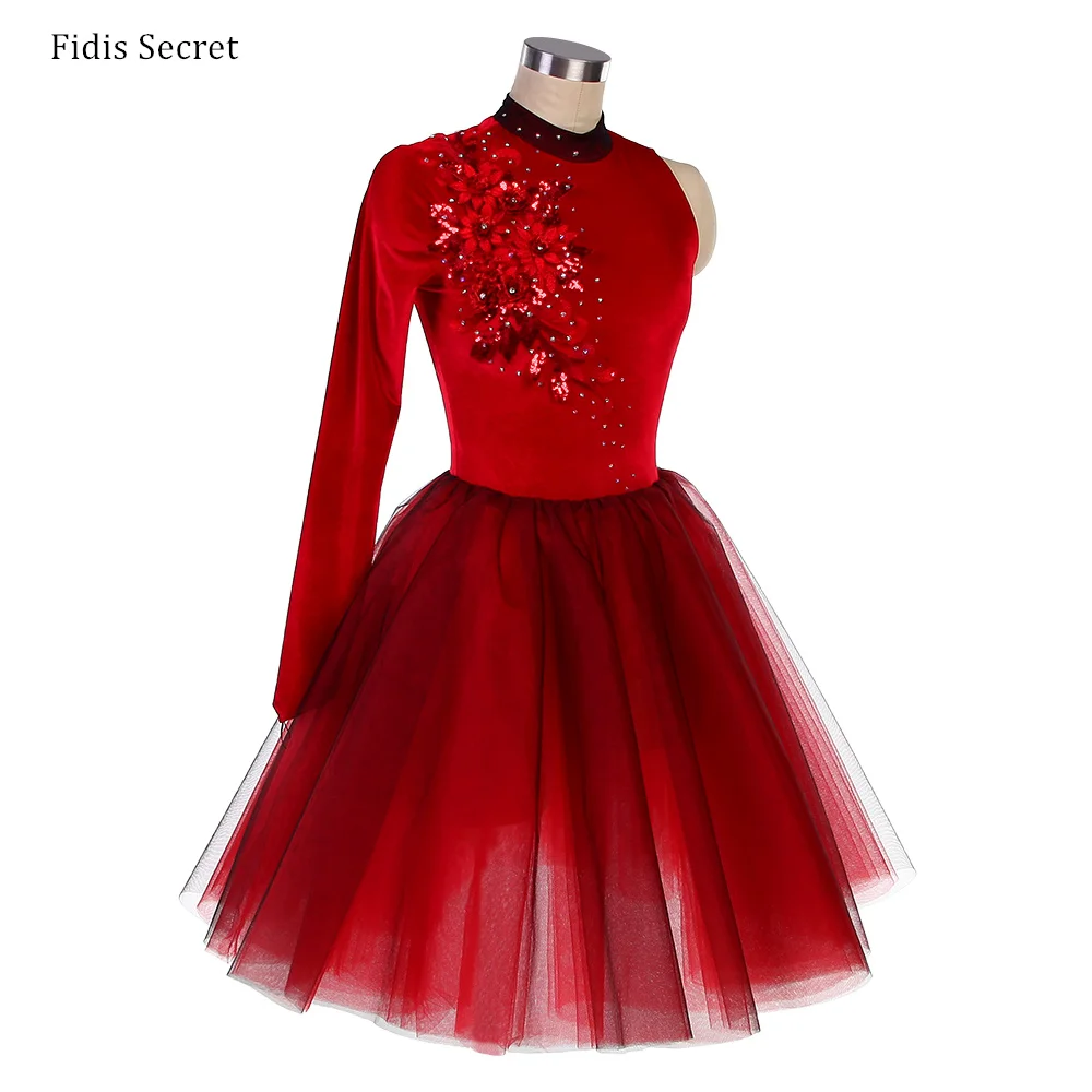 Frauen Länge Ärmel Rot Samt Ballett Tutu Tanz Kleid Mädchen Ballerina Romantische Lange Tutu Kostüm Ballett Leistung Bühne Tragen