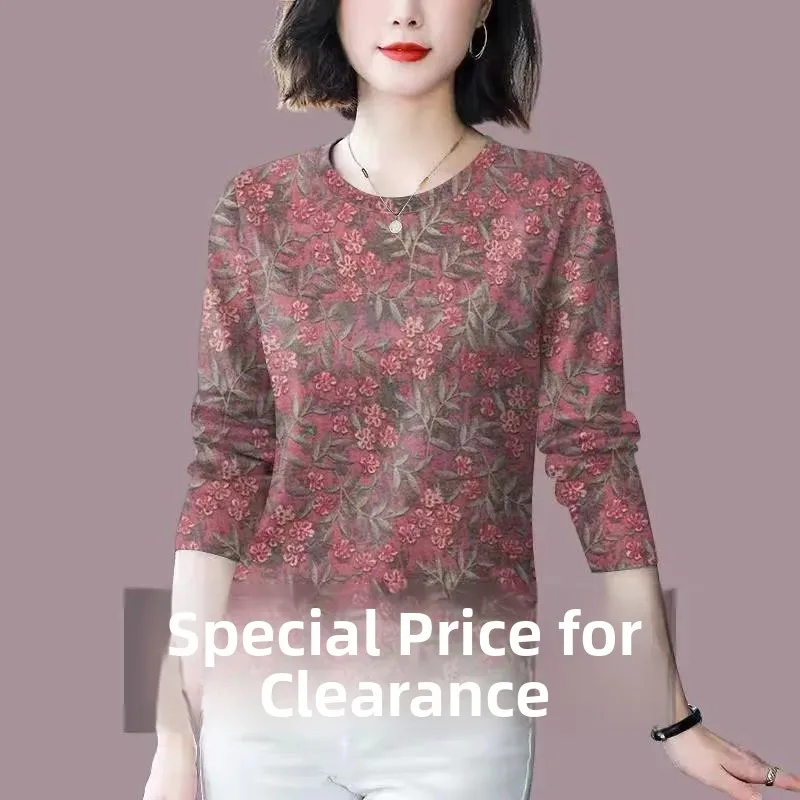Anti-Aging Long Sleeve T-Shirt Women's Loose Base Shirt Middle-Aged And Elderly Large Size Casual Printed Top