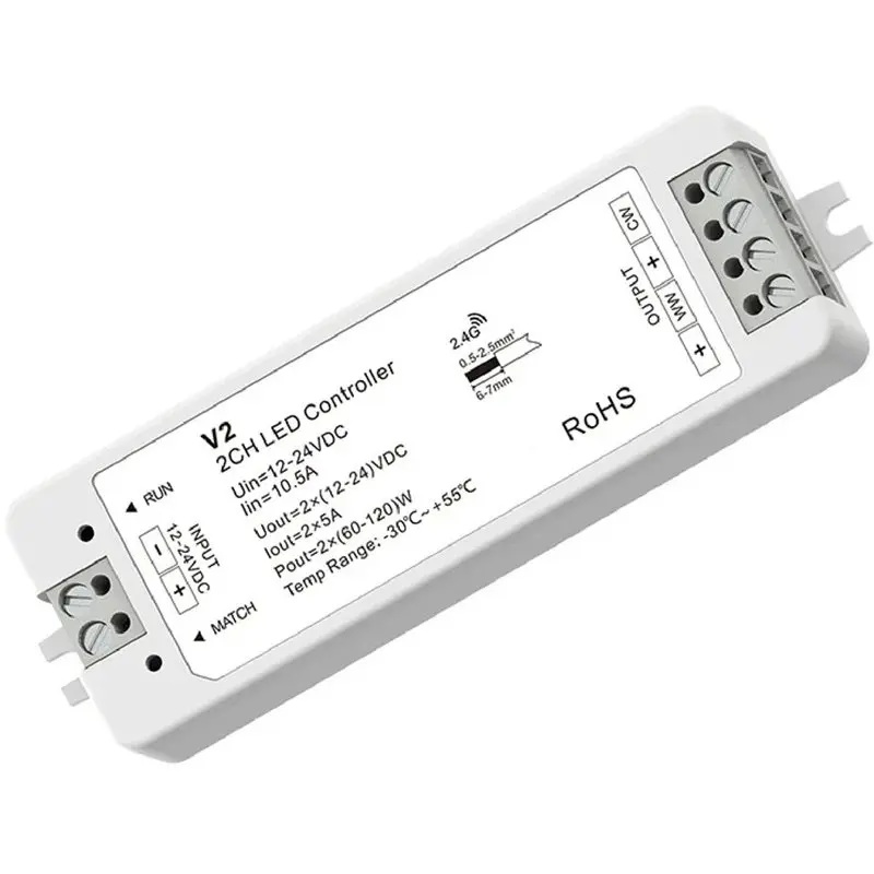[NEW!A08R】 Auto-Transmitting Function 2CH 5A LED Controller CCT LED Strip Dimmer Fade Mode Touch Slide 2.4G RF Remote Controller