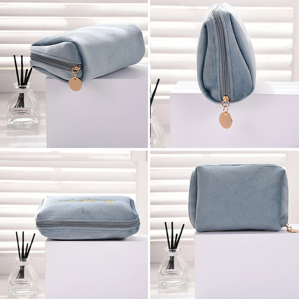 1 Pc Velvet Makeup Bags Multifunctional  Portable Zipper Storage Case Cosmetic Pouch Necessaries