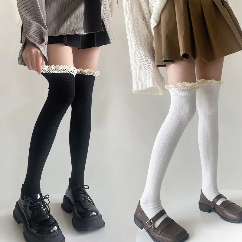 Lolita Ladies Girls Warm Socks Sexy Lace Knee High Stockings Women Over Knee Thigh High Over The Knee Stocking Boot Socks