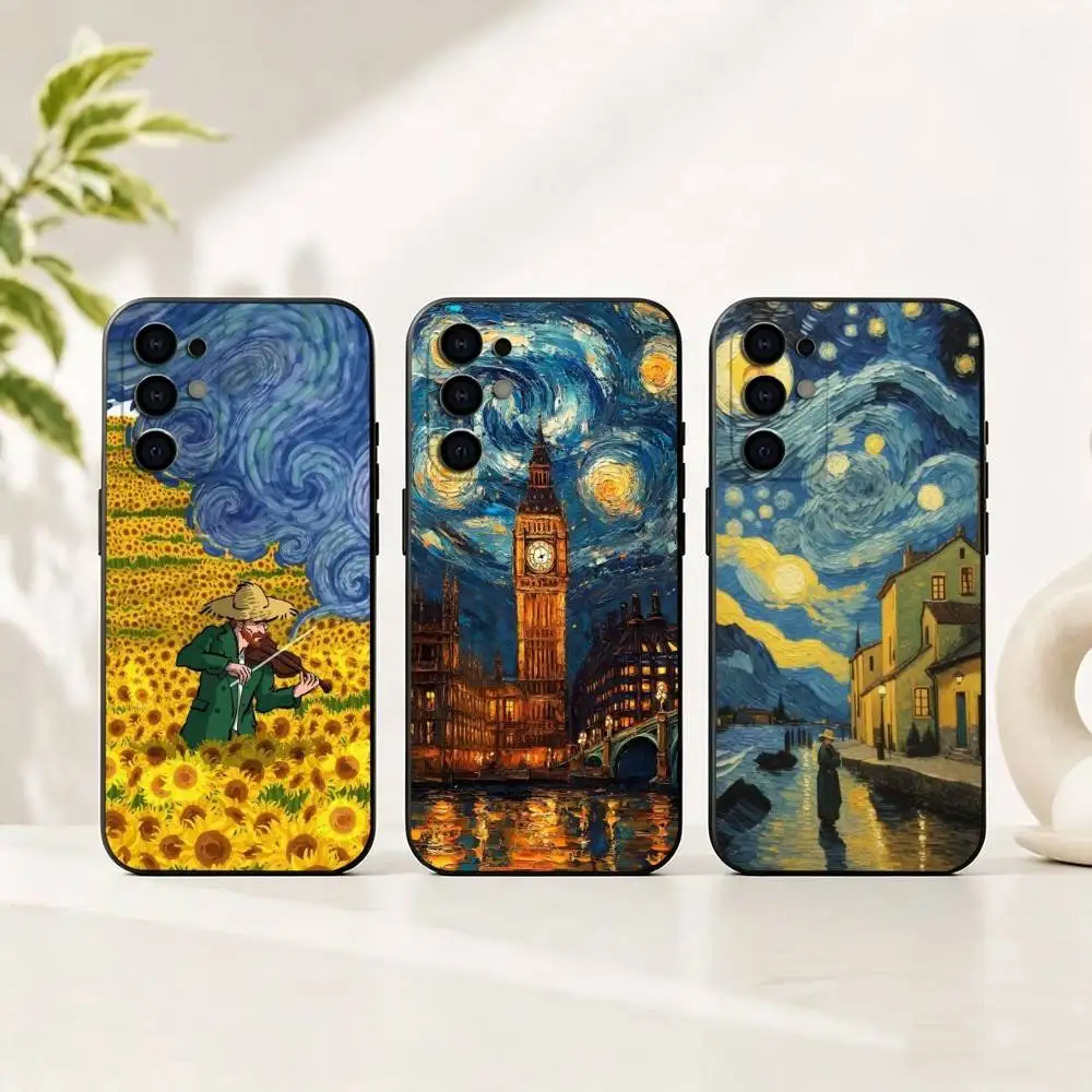 V-Van Gogh Cartoon Art gift Phone Case For Samsung S25,S24,S21,S22,S23,S30,Ultra,S20,Plus,Fe,Lite,Note,10,Black Cover