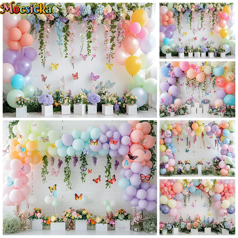 

Wedding Backdrop For Photography Balloon Butterfly White Wall Child Adult Background Birthday Party Decoration Photozone Poster