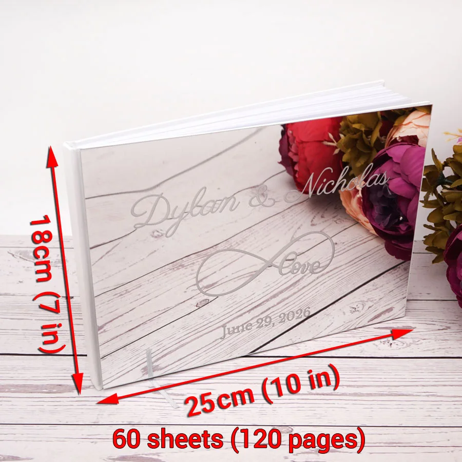 Personalized Wedding Guestbook Engraved Couple Name&Date Custom Infinity Love Design For Party Decoration Guest Sign In Book