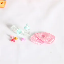 3pcs Dollhouse Baby Supplies Bib Mini Bottle Miniature Simulation Kid Scene Doll Accessories Home Decor Baby Room Decoration