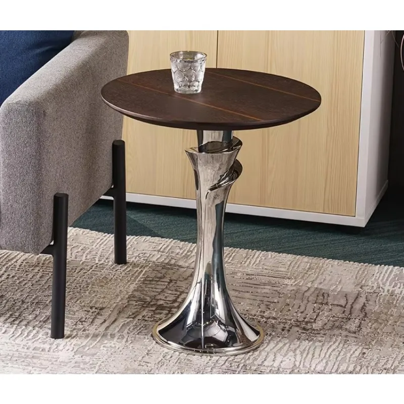 Home Art Decorations Wooden Corner Side Low Table Rose Design 304 Stainless Steel Bracket