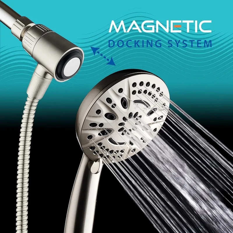 New Magnetic Guidance Docking System - High-Pressure 8-setting Handheld Shower Head with Giant 5 inch Face, Magnetic Bracket