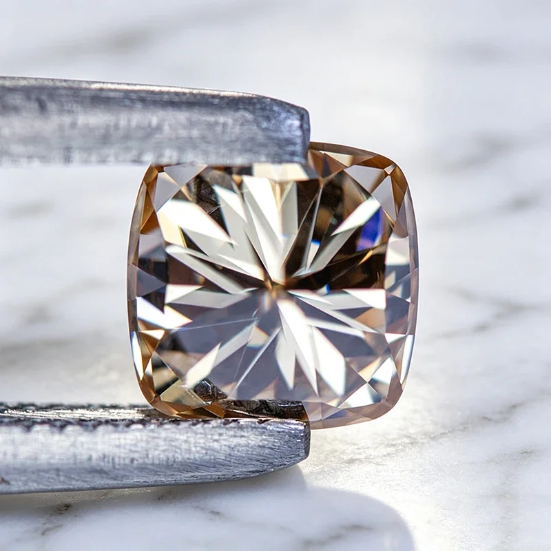 Moissanit-Stein, natürlicher Champagner-Kissen-Schliff, Edelstein für DIY-Ringe, Halsketten, Ohrringe, Hauptmaterialien mit Zertifikat – Detail 6