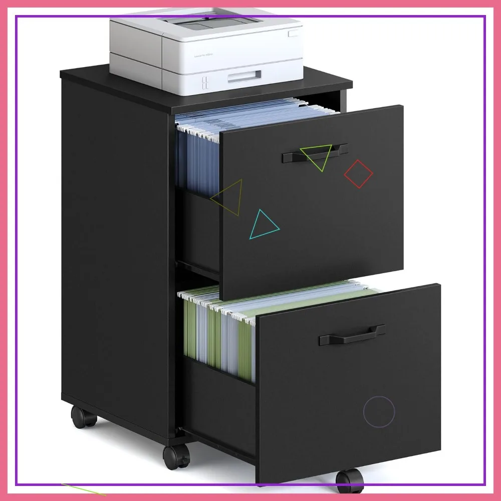 

2-Drawer Rolling File Cabinet, Small Office Storage for A4 Letter Documents, Printer Stand, Matte Black