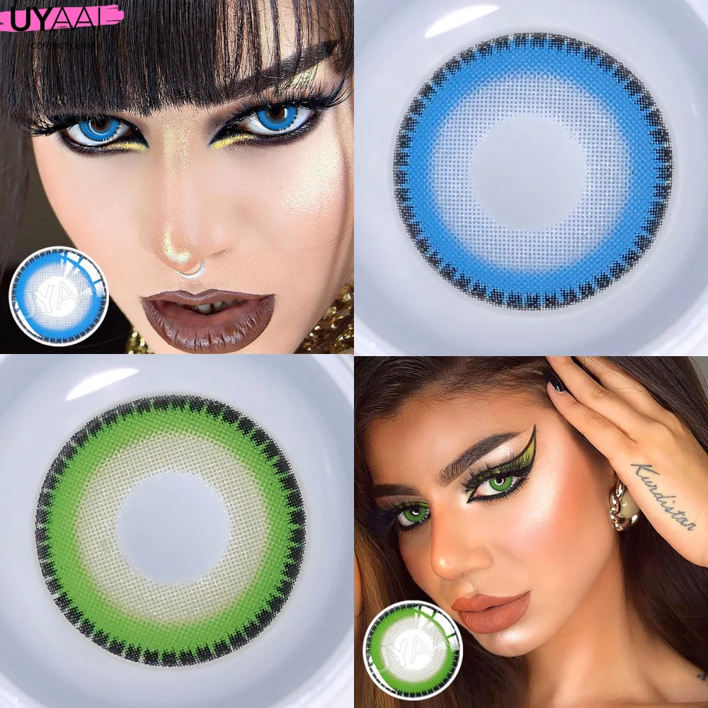 UYAAI Lentes de Contato Coloridas Nebulos Halloween Lente de Contato Anual 1 Par de Alunos de Maquiagem de Beleza Macia Com Recipiente
