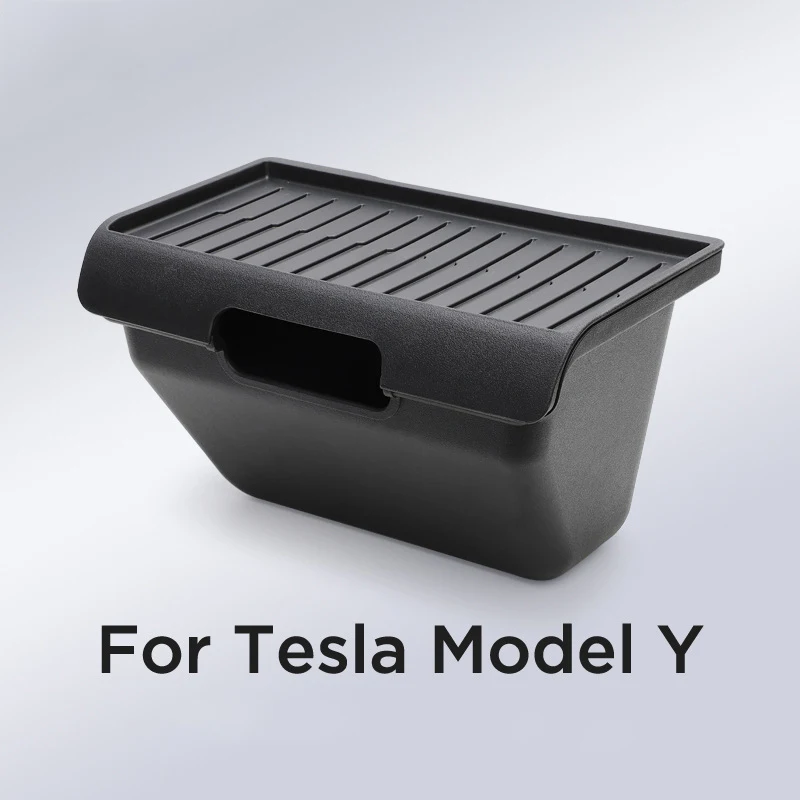 For Tesla Model Y Rear Center Console Storage Box TPE Organizer Box With Cover Trash Can Under Seat Car Accessories