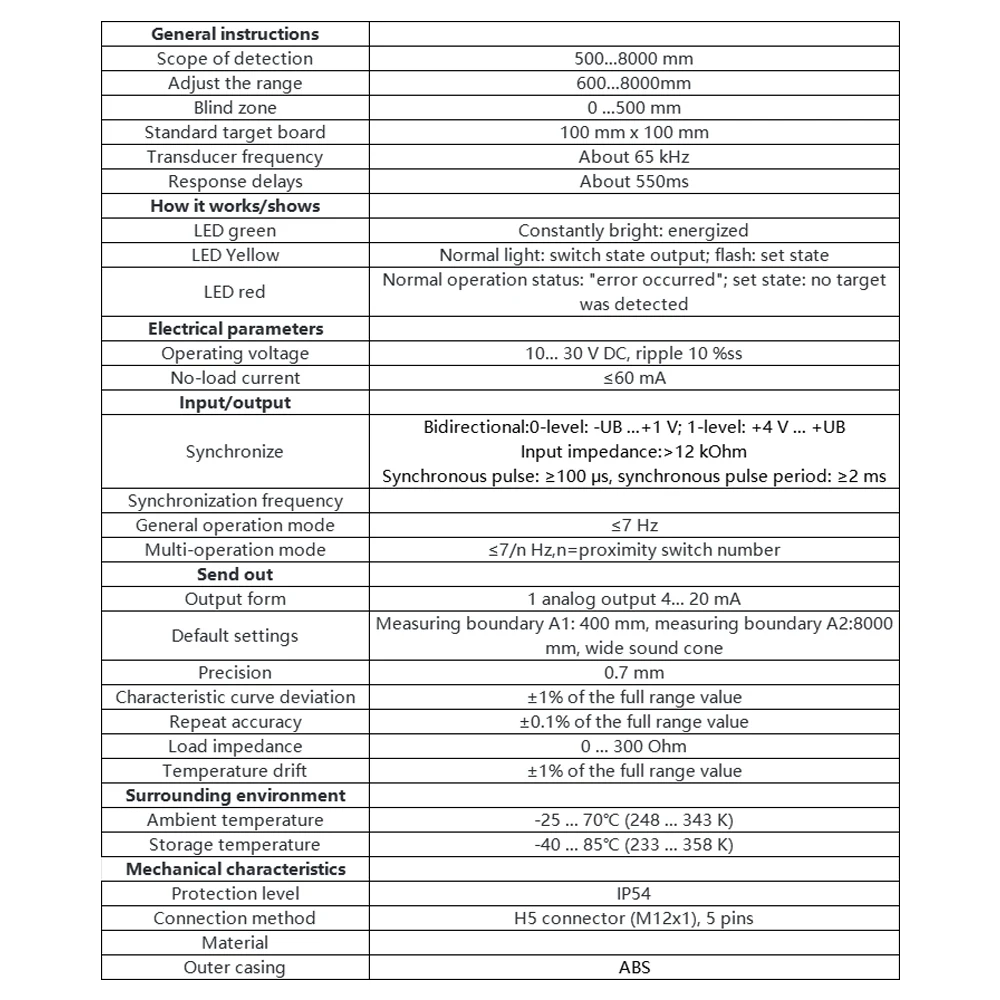 الضغط على زر مستوى السائل بالموجات فوق الصوتية تتراوح الاستشعار 8 متر التبديل التناظرية قياس مستوى الارسال مقاومة درجات الحرارة العالية