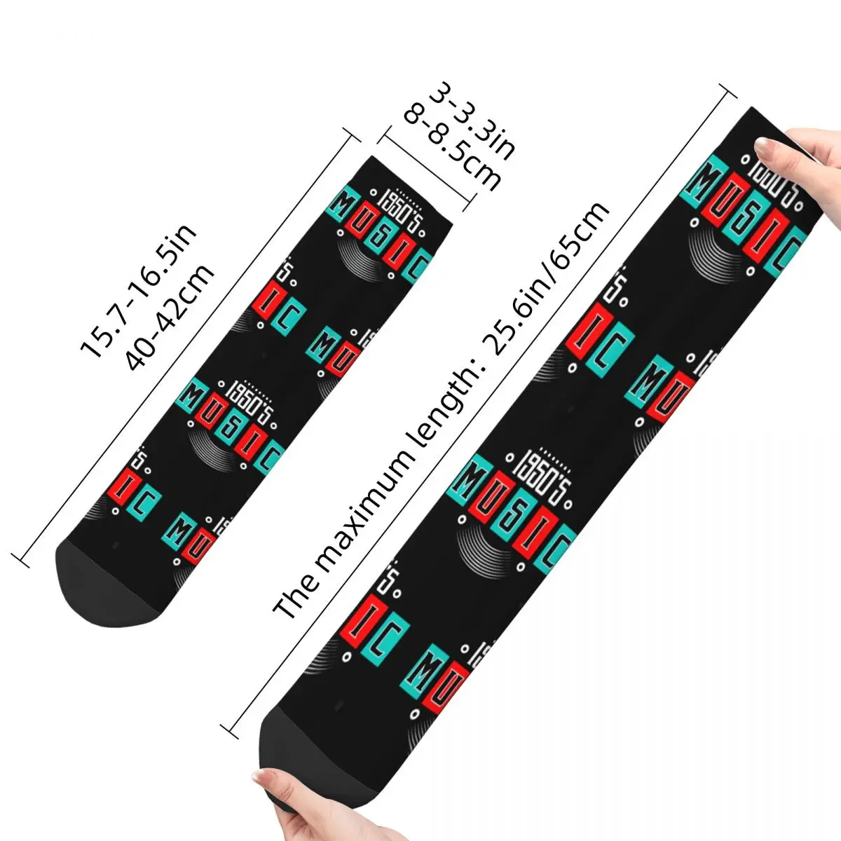 Crazy Sock for Men 1950s Sock Music Rocker Doo Wop Vinyl Record Hip Hop Rockabilly Rock and Roll Printed Boys Crew Sock Gift