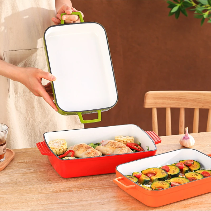 

Double Ear Solid Enamel Cast Iron Bakeware ,induction Cooker Household Rectangular Special Grill Pan, Deepen Large Baking Trays