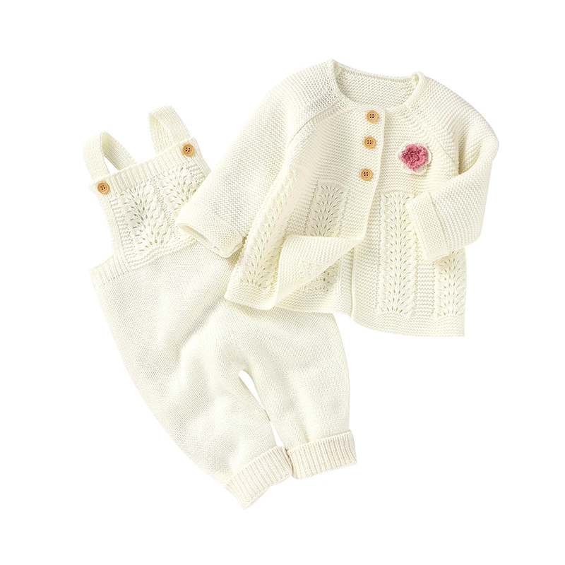 Winter Warm Knitted Baby Girls Clothes Sets Autumn Long Sleeves Floral Jackets+Rompers Newborn Infant Kids 2pcs Outfits Costumes