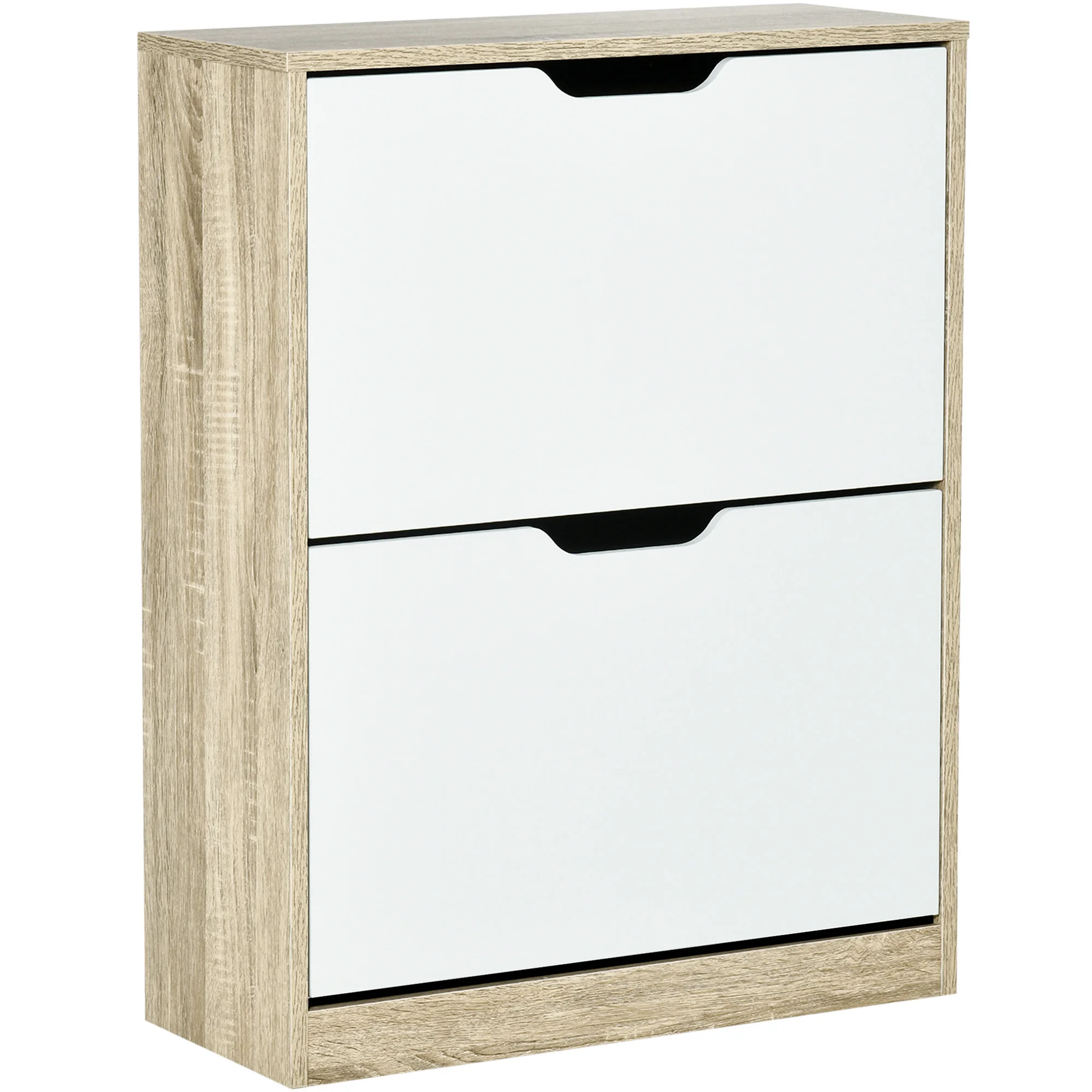 HOMCOM Armario de Zapatos Zapatero de Madera con 2 Puertas Abatibles 4 Estantes para 8 Pares 62,5x26x81 cm Blanco y Natural