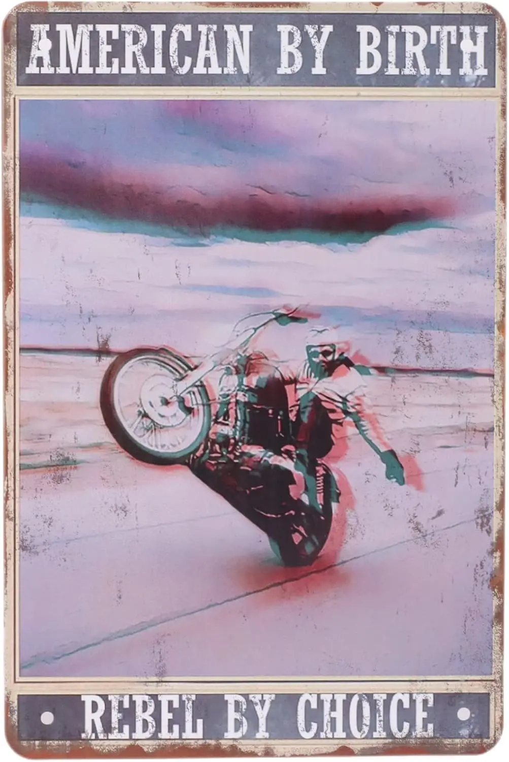 Metal Motorcycle Signs - American By Birth Rebel By Choice - Vintage Tin Sign Gifts for Men - Motivational Vintage Poster -