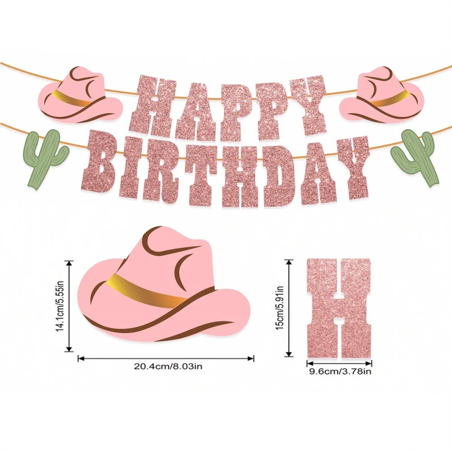 1 Set Western Cowgirl Cowboy Theme Glitter Happy Birthday Bunting Banner Garland for Boy Girl Birthday Party Decoration