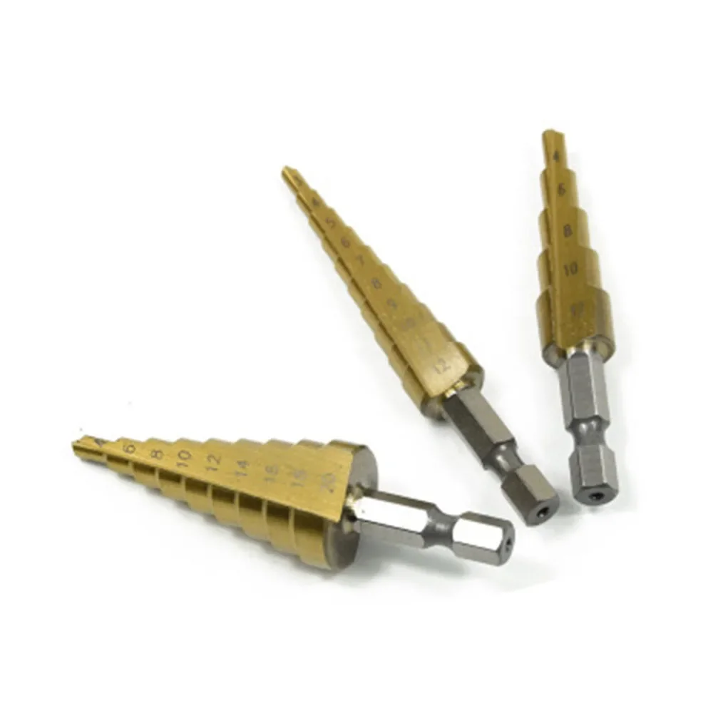 

3Pcs Taper Step Drill Bit Set HSS Titanium-plated Hole Cutter Metric 3-12 4-12 4-20 Mm Pagoda Wood Core Bits