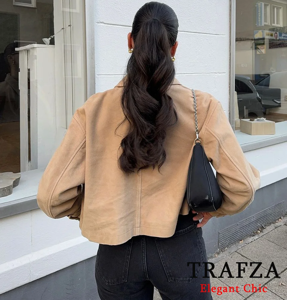 TRAFZA-Women Stylish Jacket Lapel Buttons Pockets Jacket New 2024 Autumn Fashion Casual Versatile Outing Jacket