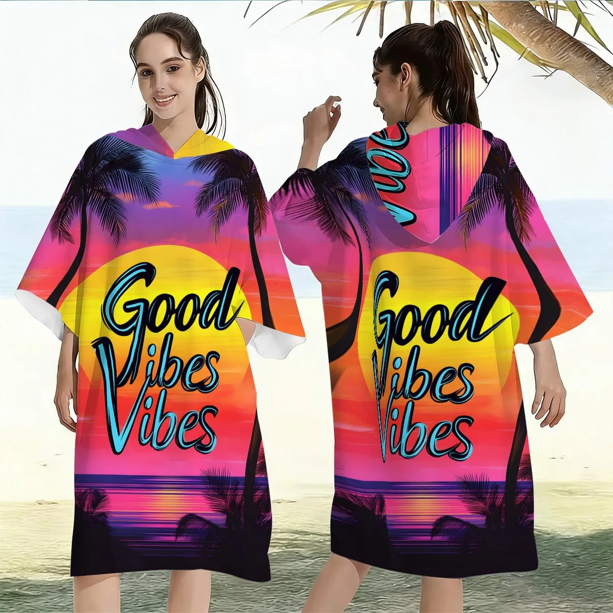Hooded Beach Towel Summer Quick Dry Swim Cover Up Wrap Cape for Women Girls UV Protection Sun Outfits Microfiber Vacation Poncho