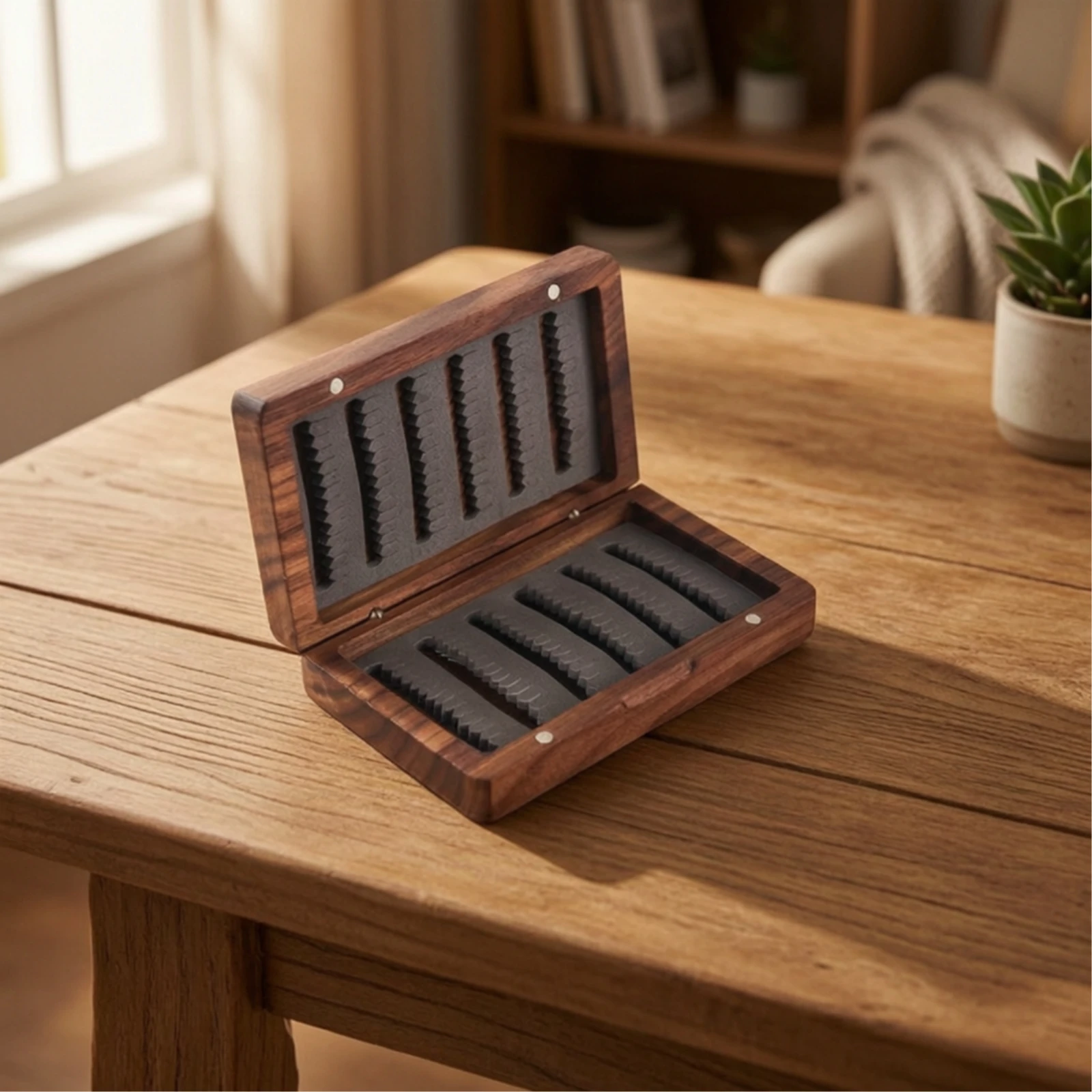 Black Walnut Wood Fly Box Lightweight Wooden Fly Box with Magnetized Closure Small Size Sturdy