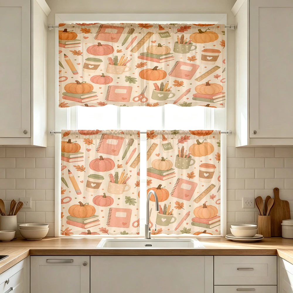 Thanksgiving Fall Kitchen Curtains, Pumpkin Stationery, Digital Print, Kitchen Dining Room, Rod Pocket Polyester, Home Decor