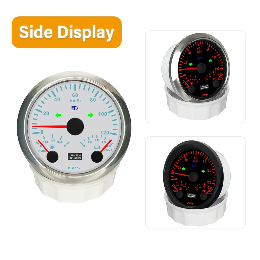 Popular 85mm 3 in 1 Multifunctional 0-120km/h 0-200MPH GPS Speedometer with Fuel Level Voltmeter 7 Colors Backlight for Car Boat