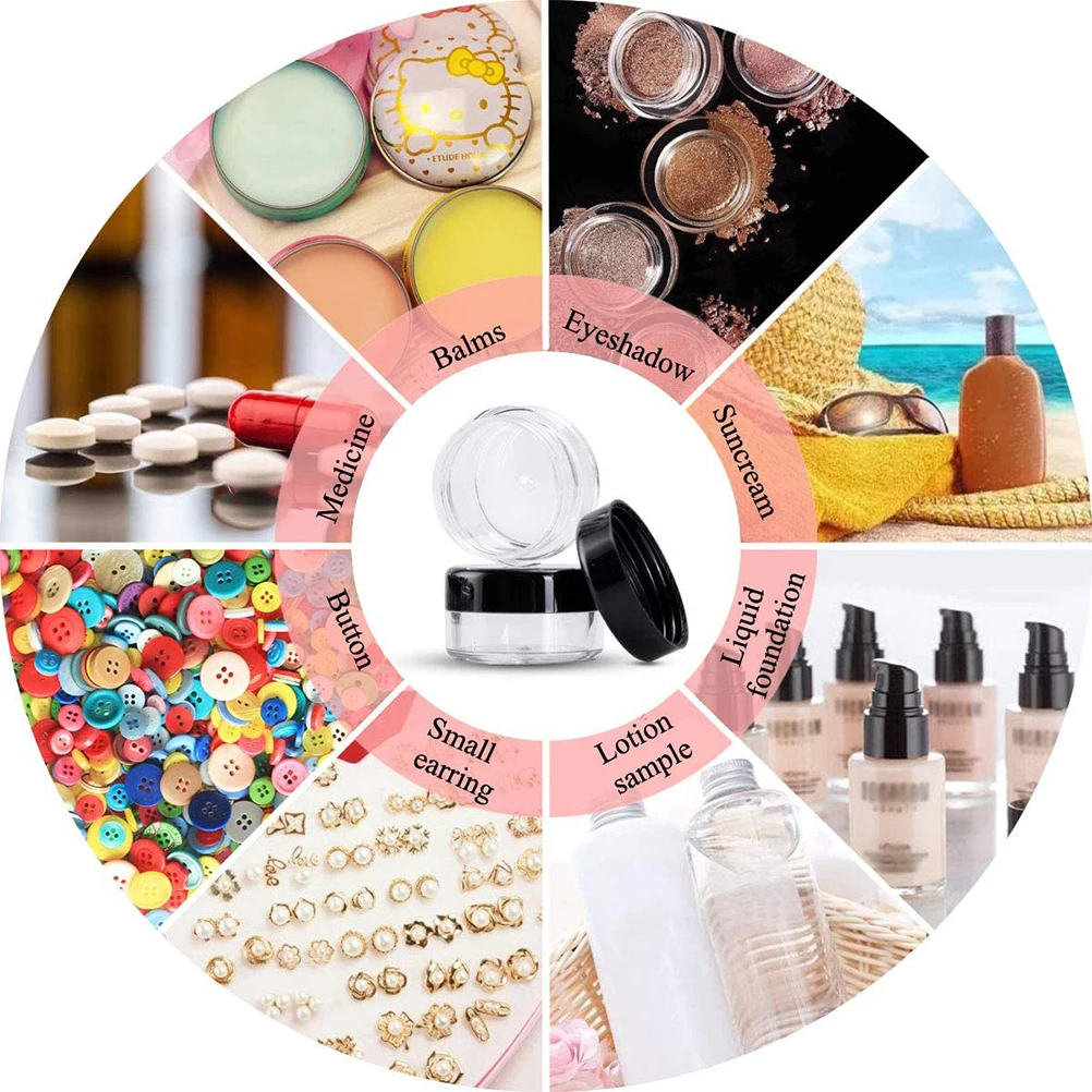 

60pcs Empty Round Pot Jars Plastic Storage Containers With Lid For Creams Liquids Samples Travel Sealed Set Black