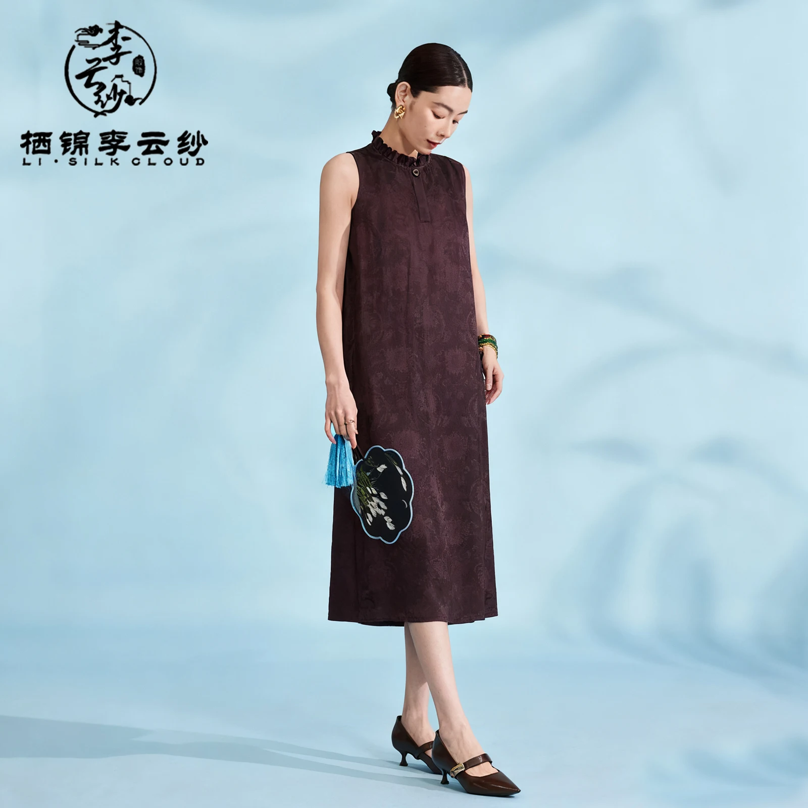

LI SILK CLOUD xiangyunsha Silk Dress - Mulberry Silk Fabric, Oriental Aesthetics Guangdong Black Pearl Gambiered Guangdong Gauze