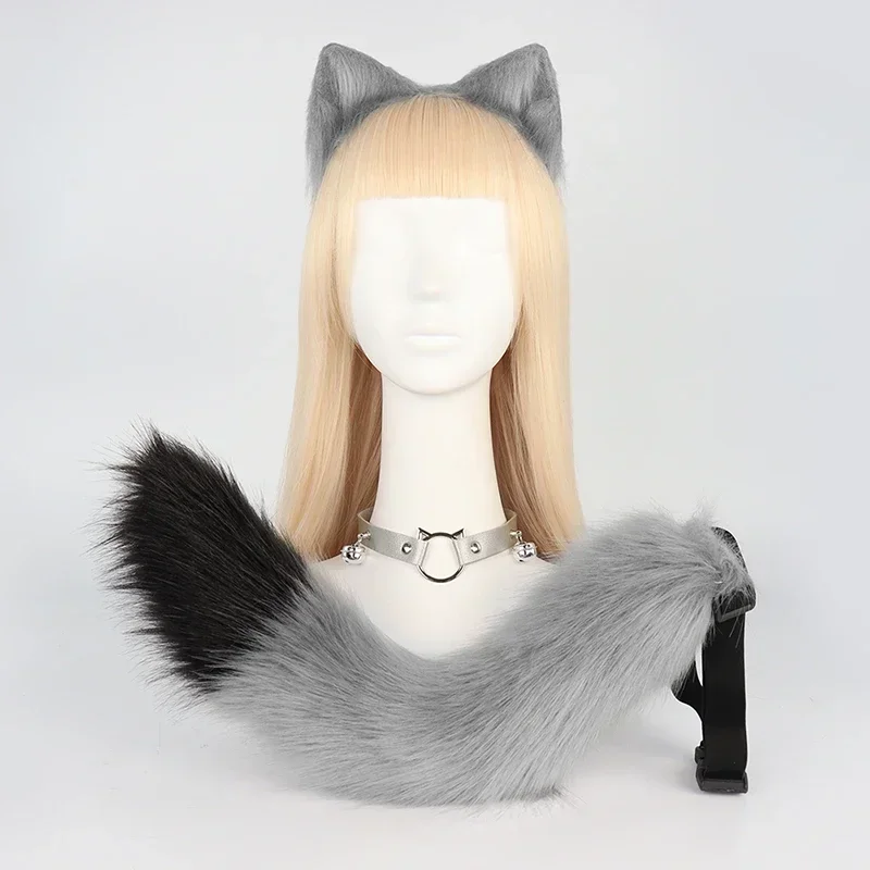 Fashion Fox Cat Ears Headwear Fluffy Animal Ears Headband Ears Hair Hoop and Tail Set for Halloween Party Cosplay Accessories