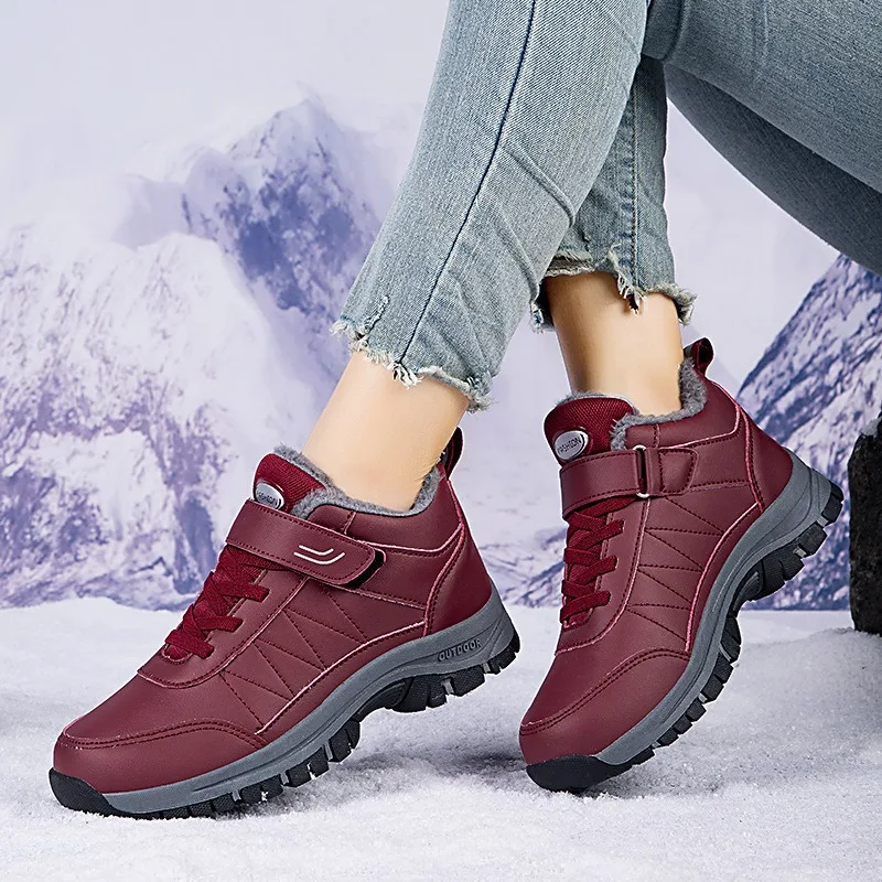 

Winter Women Big Size High Top Cotton Shoes Fleece Lined Warm Waterproof Non Slip Outdoor Hiking Casual Snow Boots