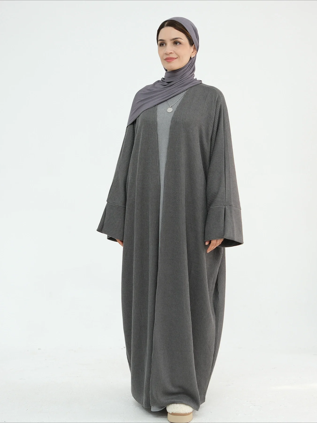 Abayas musulmanas abiertas para mujer Otoño Invierno cárdigan bata Vestidos de punto grueso Eid Ramadán Marruecos Dubai Kaftan Islam Vestidos