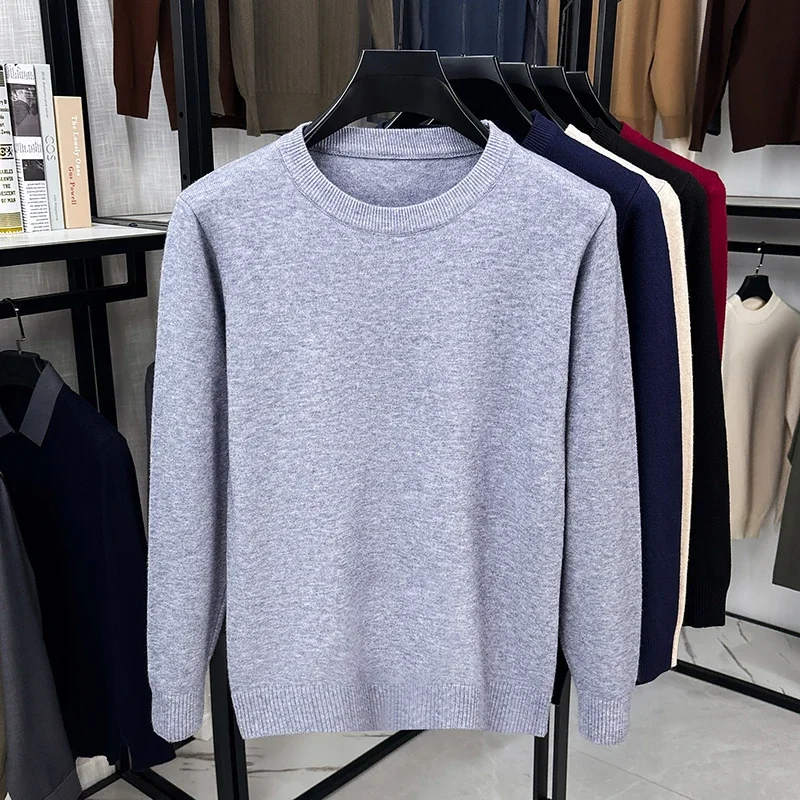 Male Classic Knit Jumper Crew Neck Long Sleeve Ribbed Trim Lightweight Fabric Travel Daily Street Outfit