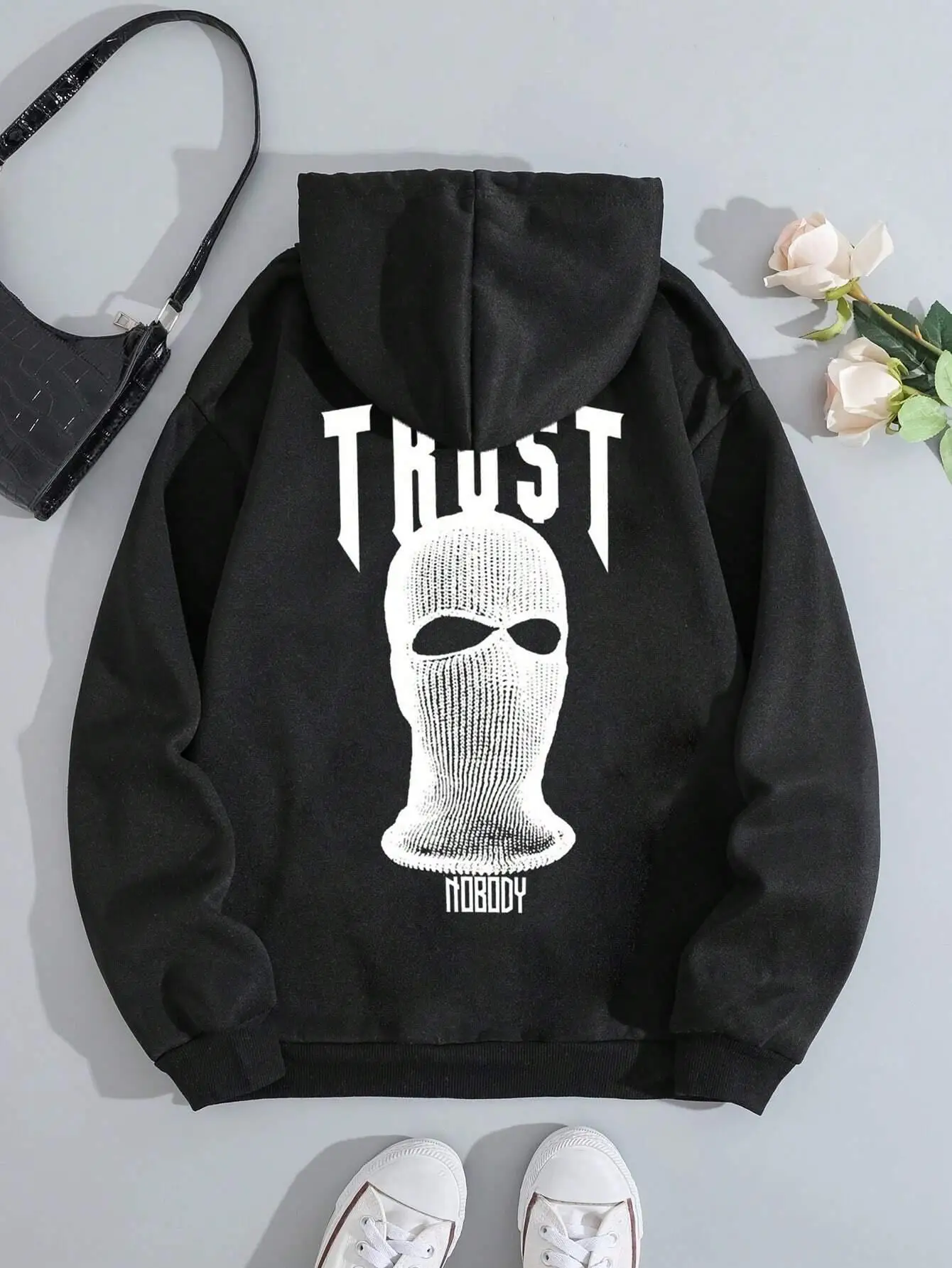 Trust Nobody A Stranger With A White Hood Hoodie Women Warm Fleece Hoody Fashion Casual Sweatshirts Autumn Loose Sportswears