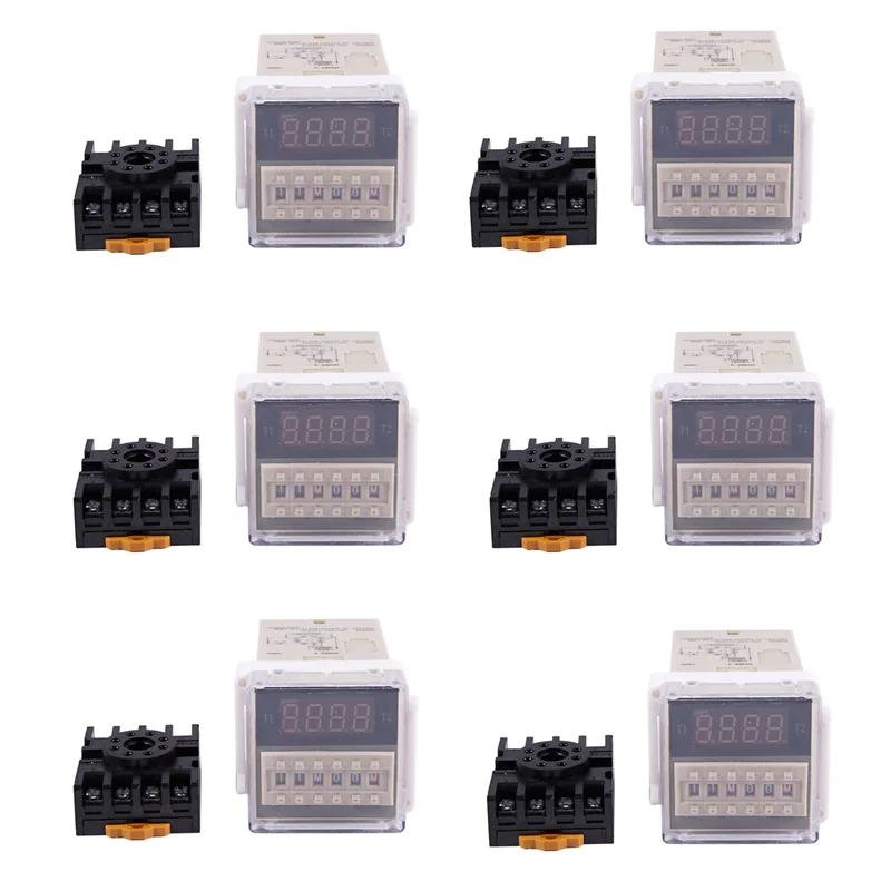6X AC 220V 5A Programmable Double Delay Relay Device Tool DH48S-S-AT30