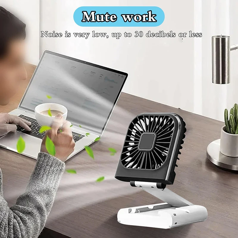 Mini Ventilador USB Portátil Dobrável, 5 em 1, 3000mAh Bateria Recarregável, 4 Velocidades, Velocidade do Vento Ajustável, Apto para Viagem, Ao Ar Livre, Camping, Carro