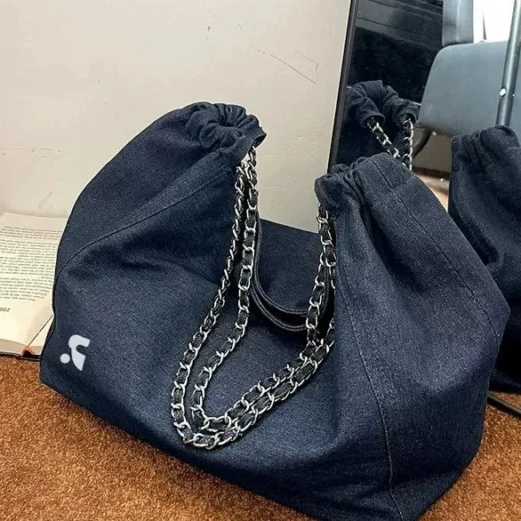 RR VEPHF Denim Bag for Women Large Capacity Tote Bag Fall New Chain Shoulder Bag