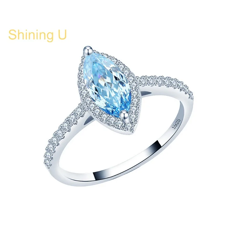 

Shining U S925 Silver 5*10mm Blue Marquise Cut Gems Ring for Womens Fine Jewelry Summer