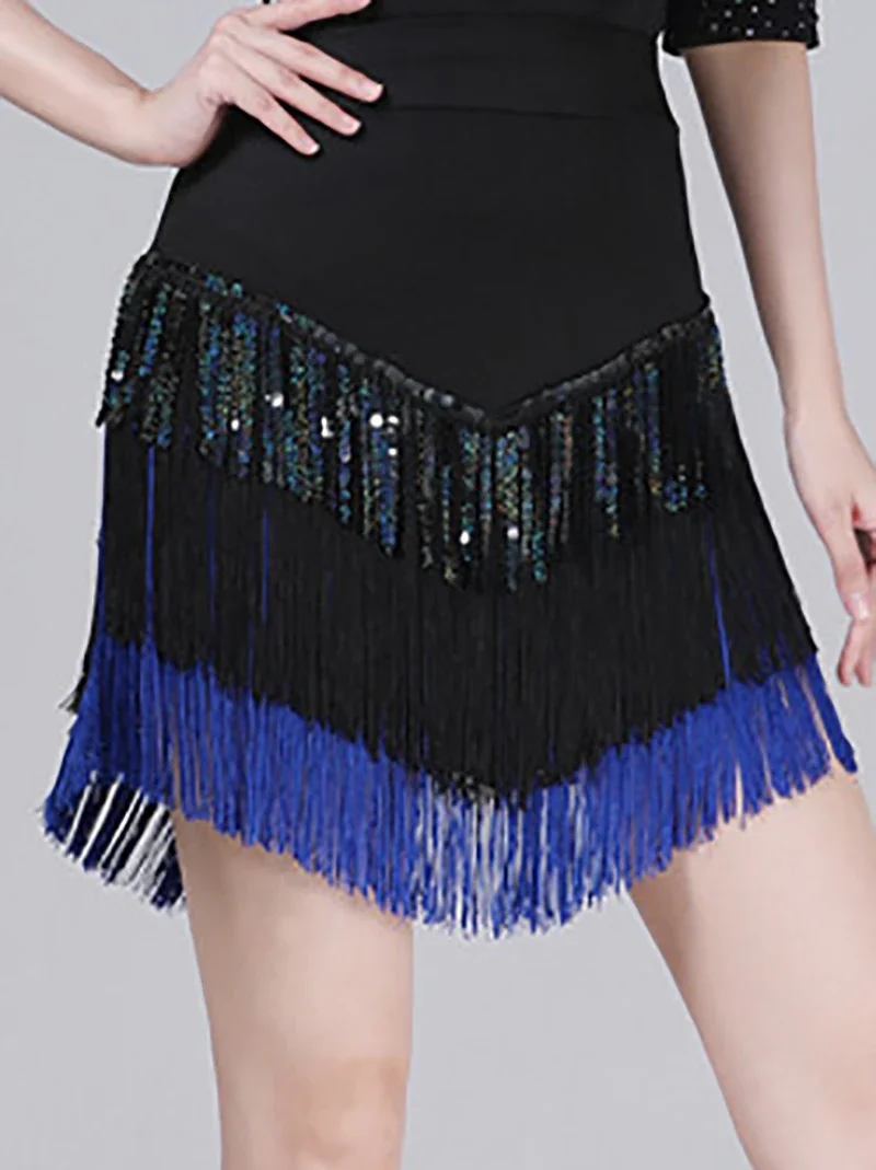 Gonna altalena Gonne Danza moderna Donna Sala da ballo Dancewear Costume da ballo latino per adulti Costume Nappe con paillettes glitterate Grandi