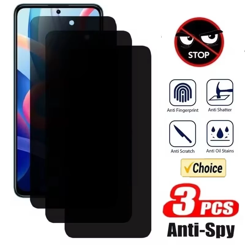 3 Piezas de Cristal Templado Antiespía de Cobertura Total para Xiaomi Redmi Note 15C 14C 13 Pro 14 14S 12 11 10 9 8 13C 12C 10C 9C, Películas Protectoras