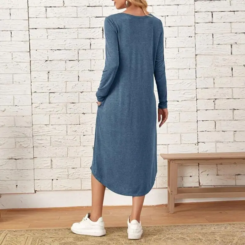 فستان نسائي كاجوال بأكمام طويلة مع جيوب من 77HE لفصل الخريف #2