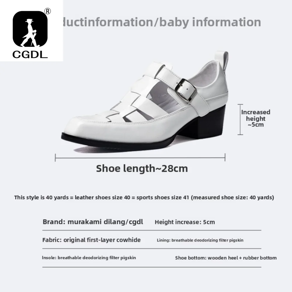 2025 Estate Nuovo Bianco 6CM Sandali gladiatore col tacco alto Punta quadrata da uomo Hollow Roman Shoe Vera pelle Aumenta l'altezza Tendenza
