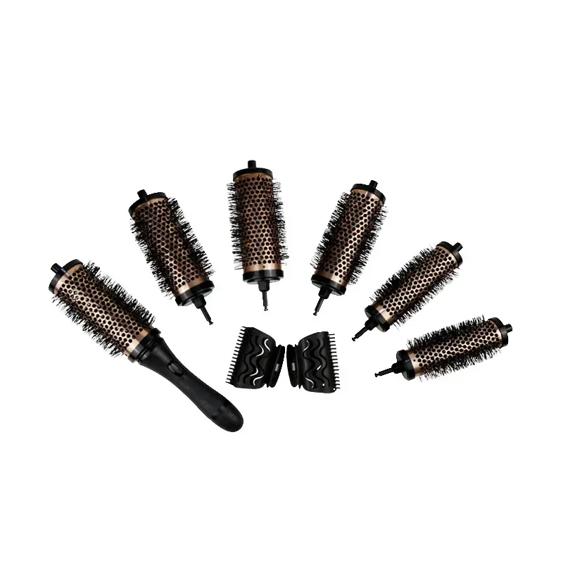 6pcs/set 3 Sizes Detachable Handle Hair Roller Brush with Positioning Clips Aluminum Ceramic Barrel Curler Comb Hairdr