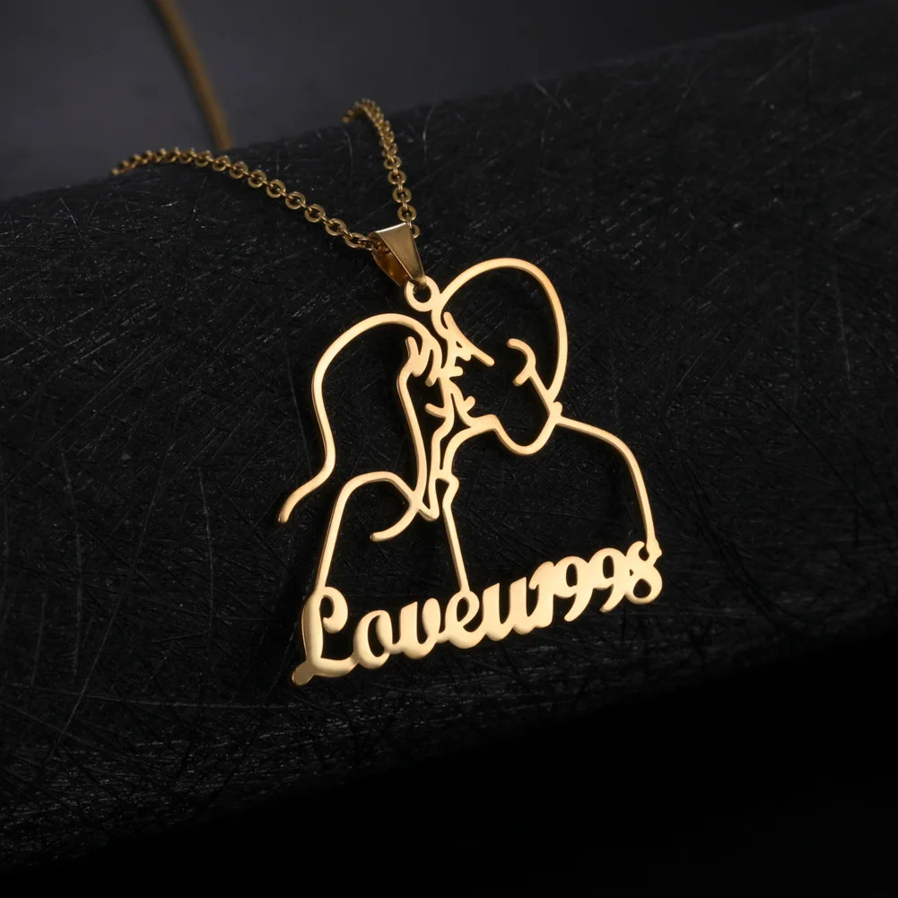 

2025 Fashion DIY Personalized Name Couple Character Stick Figure Letter Necklace Valentine's Day Jewelry gifts