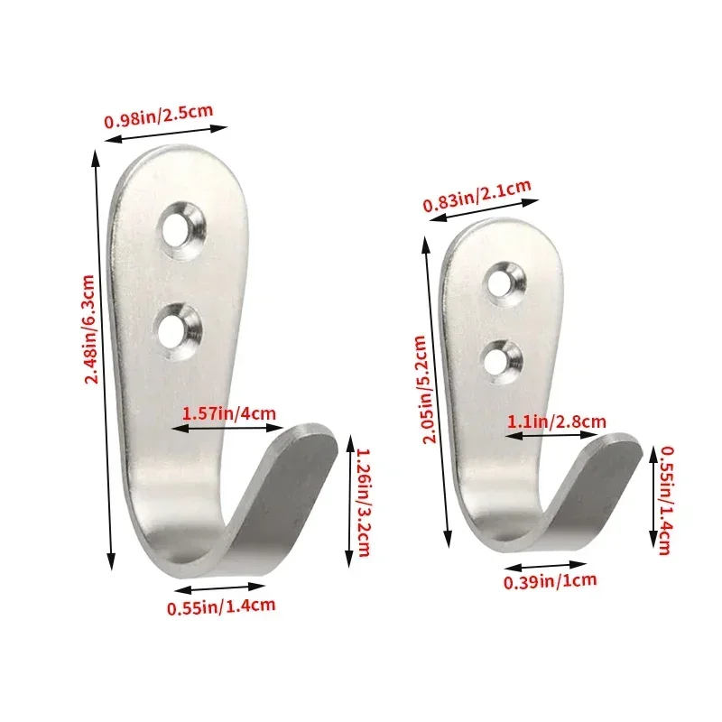 5pcs J-shaped hooks stainless steel hooks, Clothes hooks, wall-mounted , for hanging coats, hats, bathrobes, towel etc